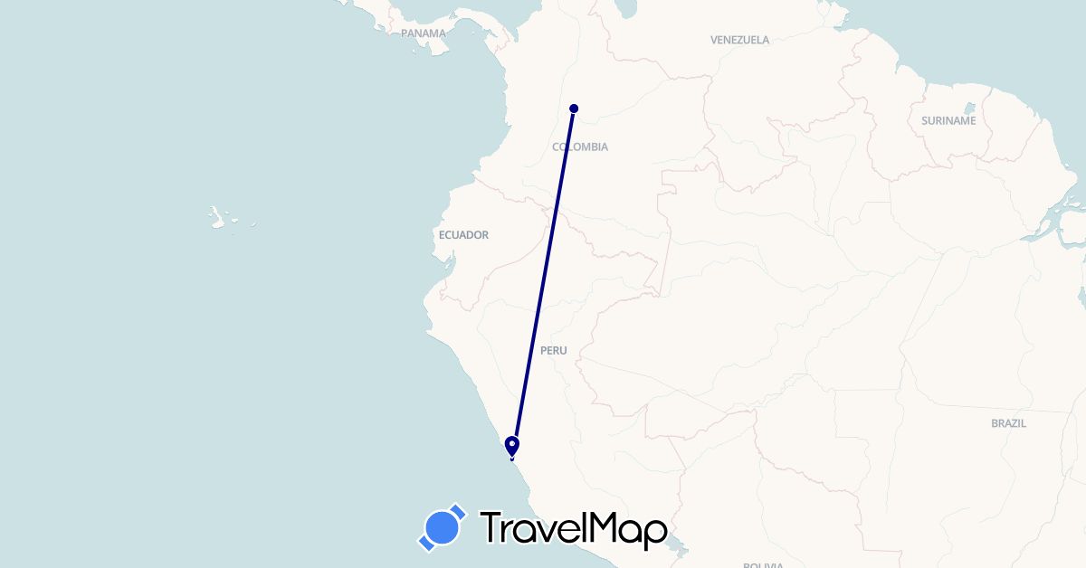 TravelMap itinerary: driving in Colombia, Peru (South America)